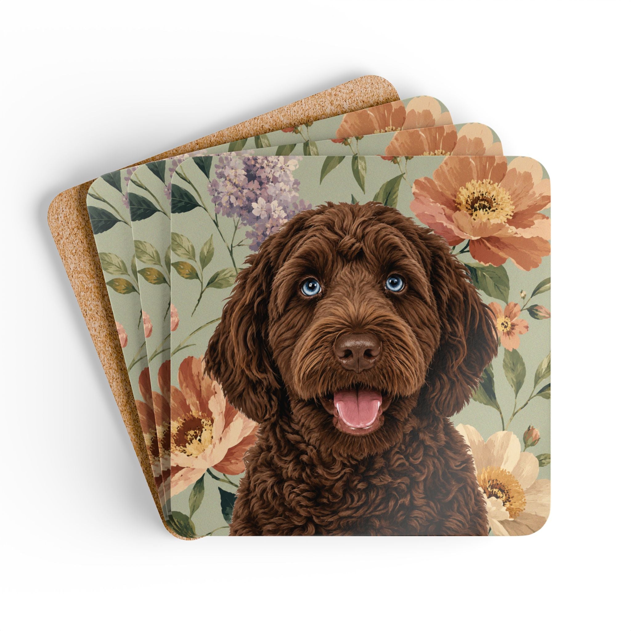 In the Garden - Moss Green Cork Coasters (4-Pack)