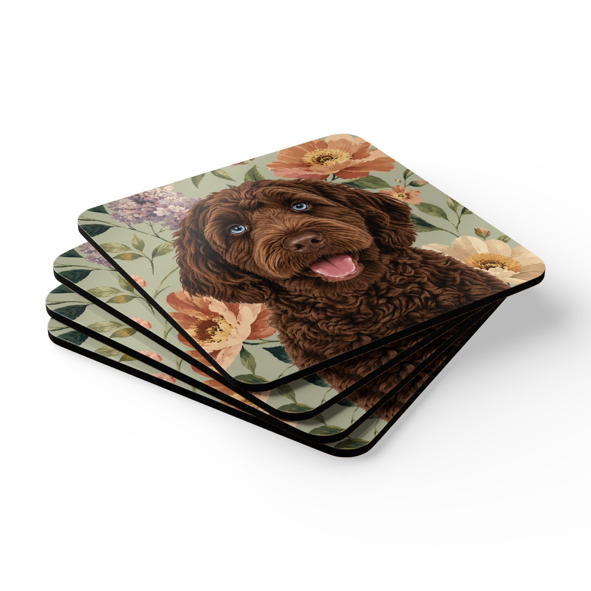 In the Garden - Moss Green Cork Coasters (4-Pack)