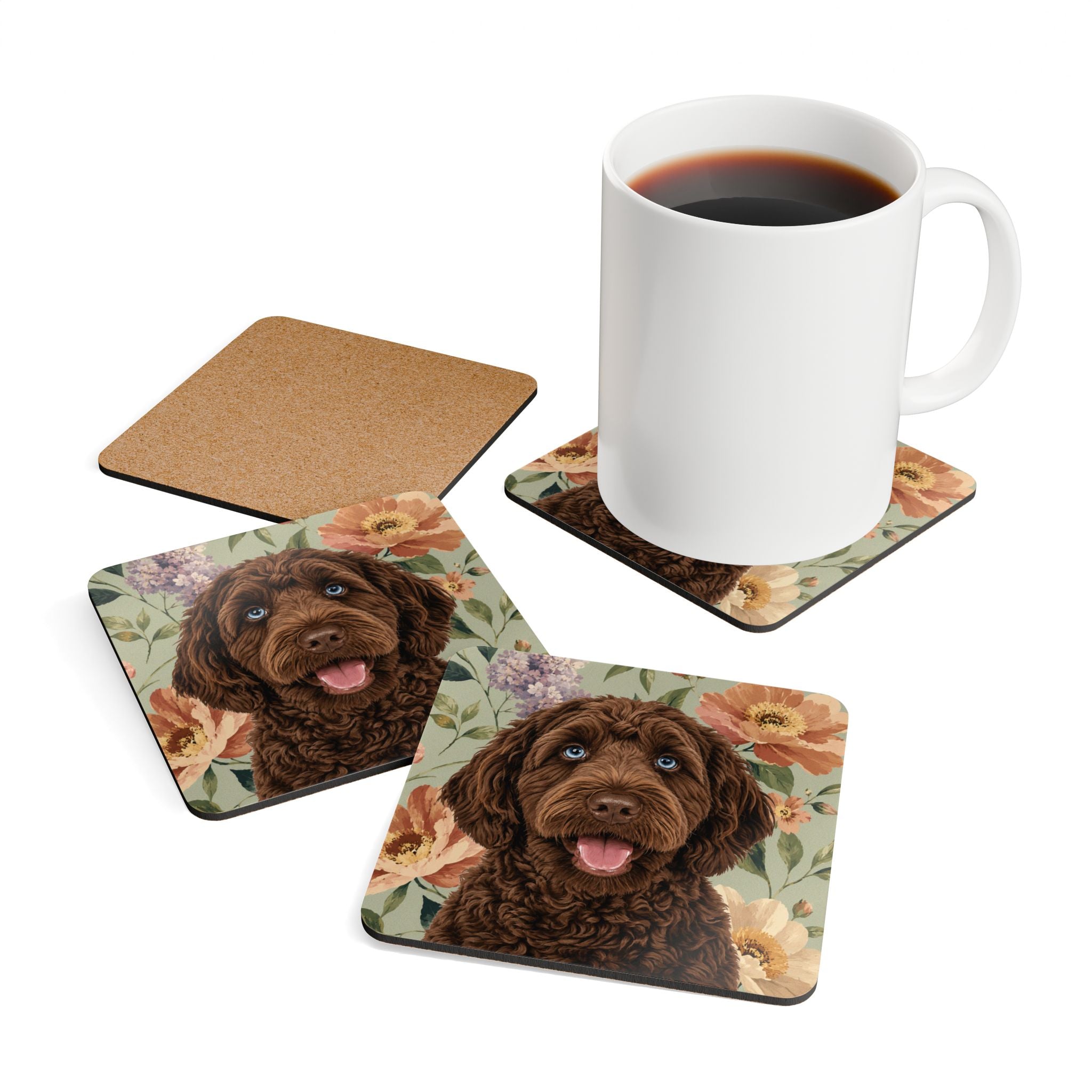 In the Garden - Moss Green Cork Coasters (4-Pack)