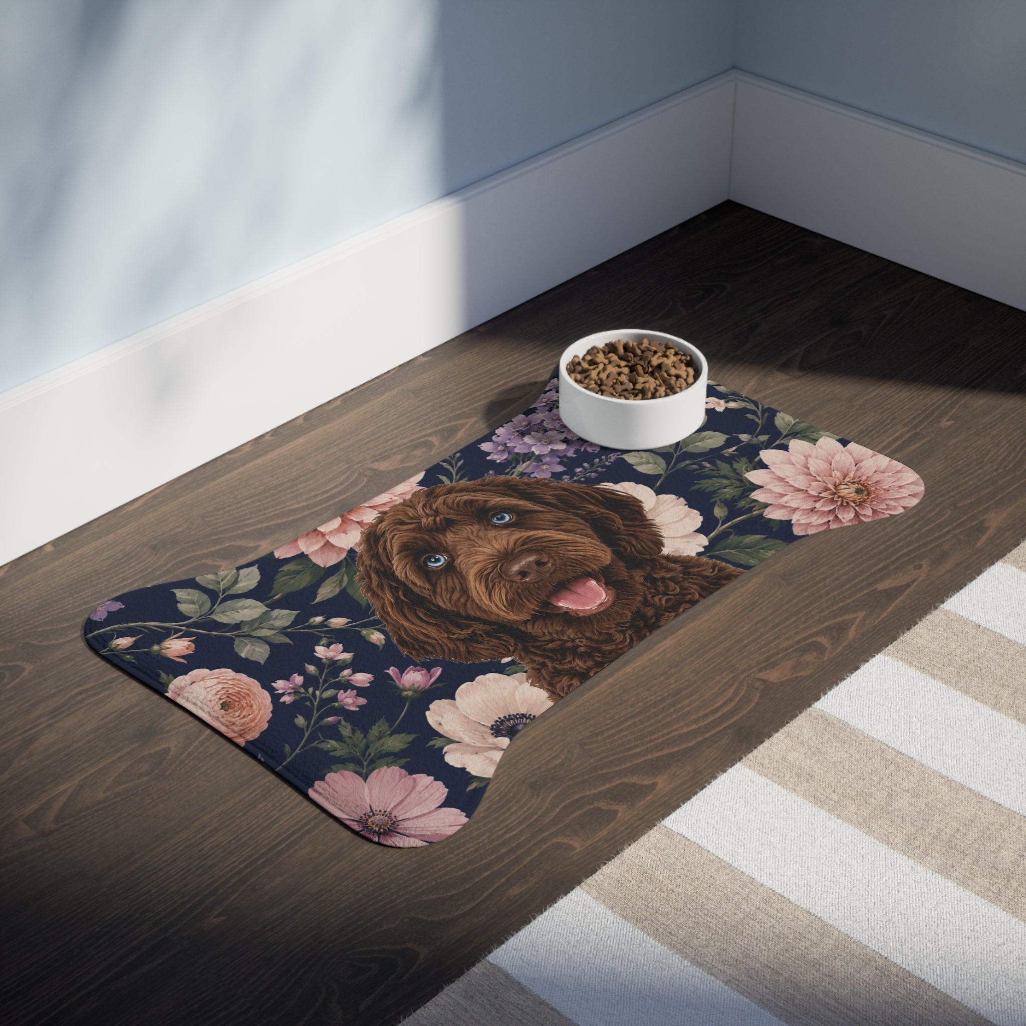In the Garden - Navy Pet Feeding Mat