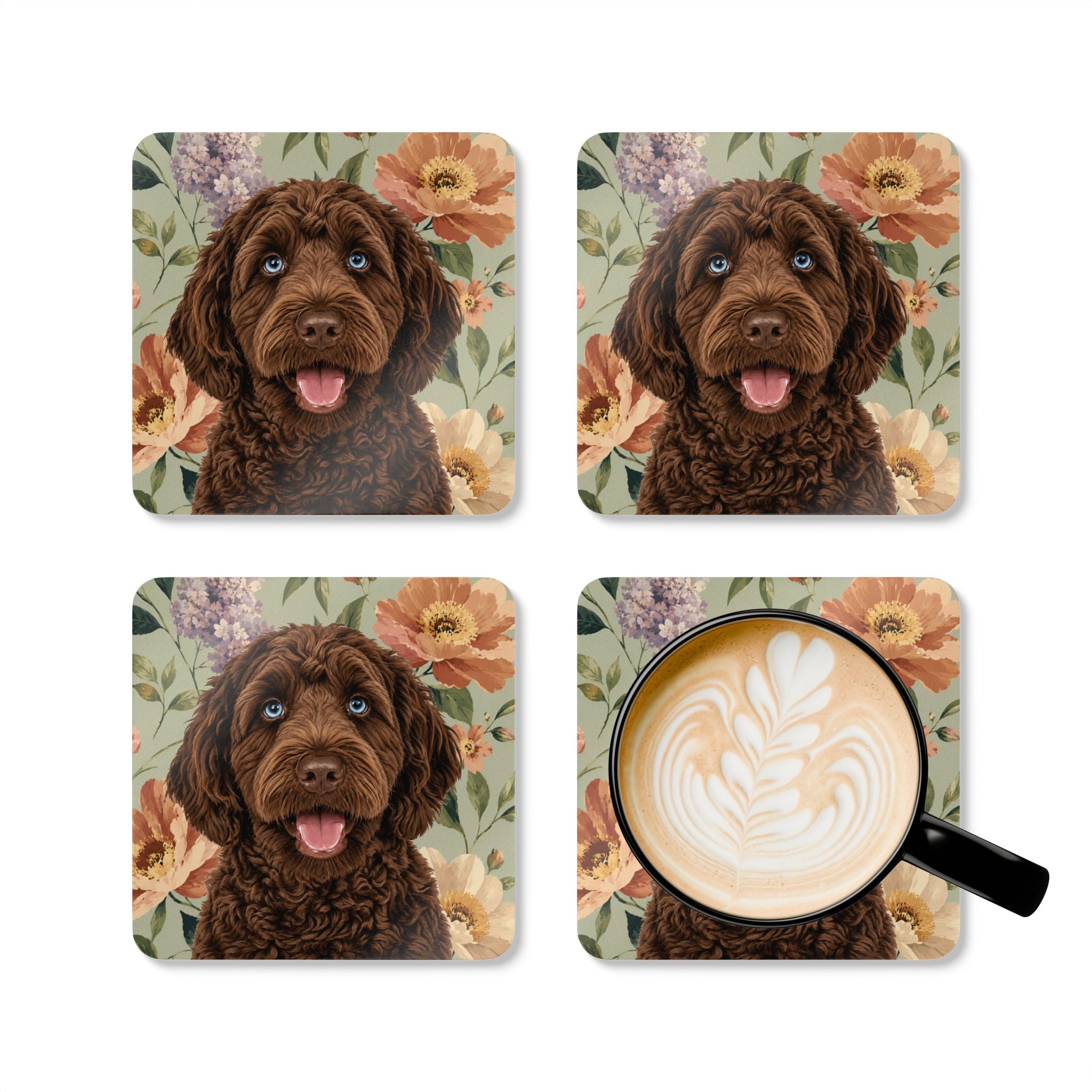 In the Garden - Moss Green Cork Coasters (4-Pack)